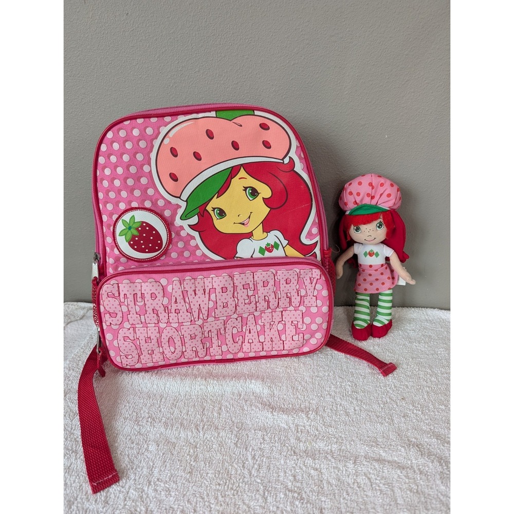 Strawberry Shortcake Small Pink Polka Dot Backpack Pockets Zip 2015 & Doll Plush